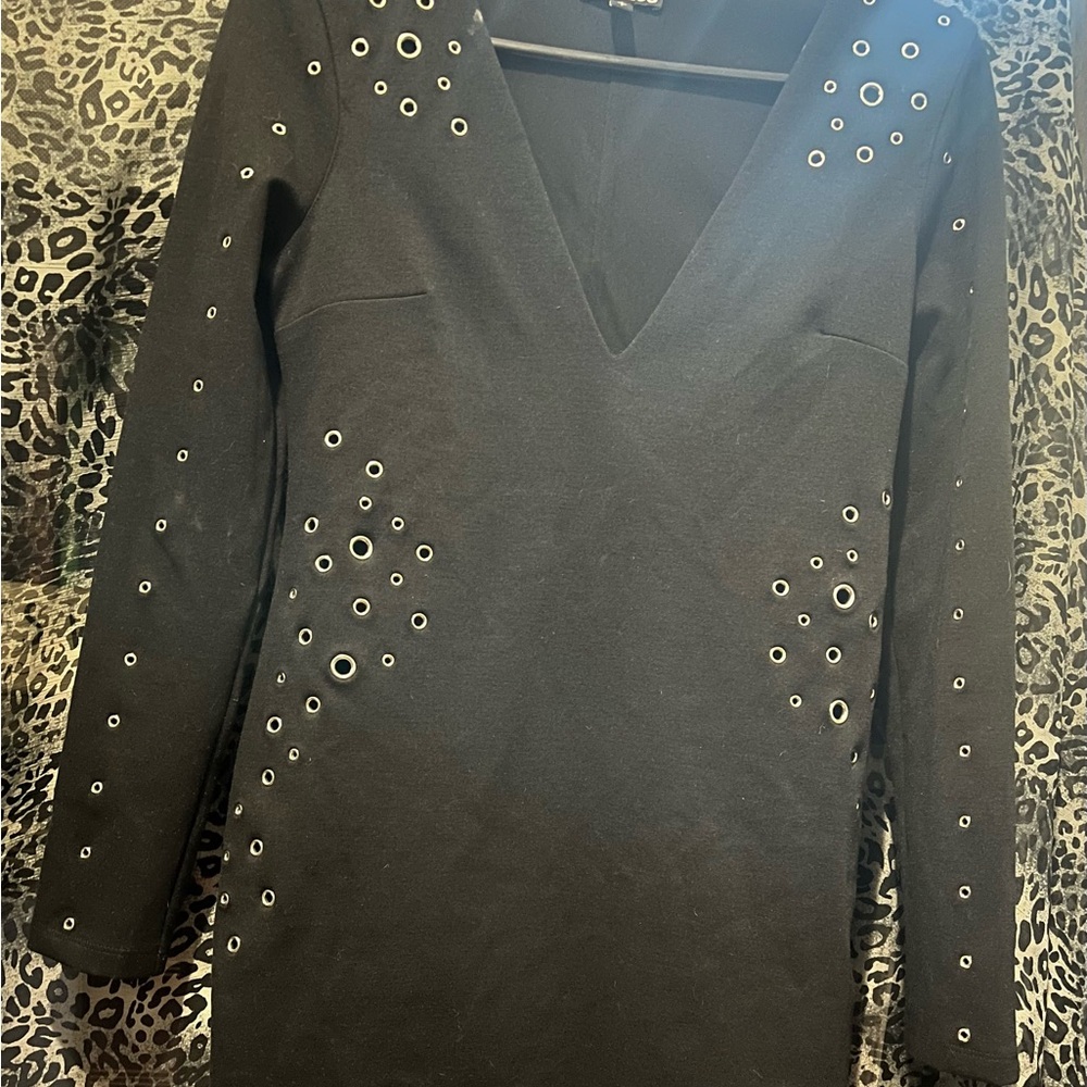 Express Black Long Sleeve Dress with Silver Eyelets